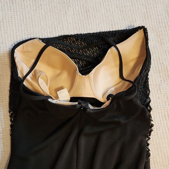 La Perla Vintage black beaded & sequined top one shoulder wrap maxi dress s 42/8 - Picture 14 of 16